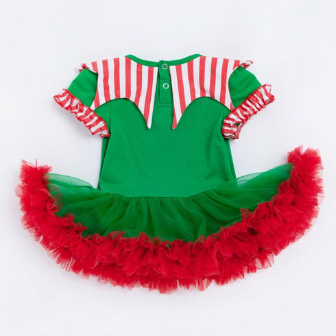 Christmas baby short sleeve mesh khail dress hat jumpsuit set