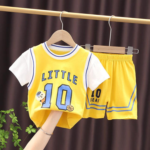 Sports Round Neck Short Sleeve Suit Baby Basketball Suit Two-piece Set
