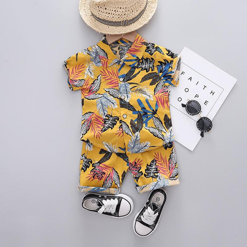 Boys summer suit short sleeve shirt beach pants two-piece set