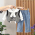 Casual Sweater Vest Three Piece Set Baby Girl Scarf Shirt Long Sleeve Set