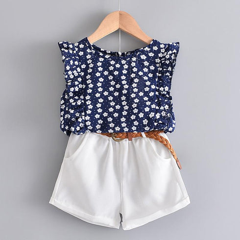 Spring and summer girls' sleeveless t-shirt and short pants