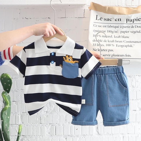 Infant Stripe T-shirt Short Sleeve Two Piece Set