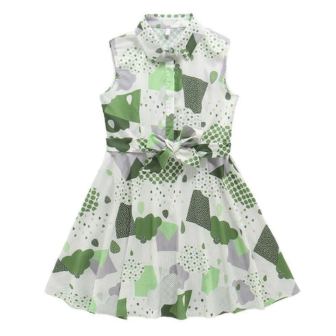 Mommy And Me Print Sleeveless Bow Belt Parent-child Dress