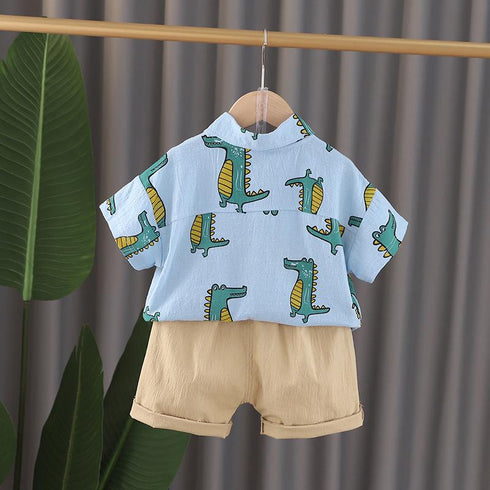 Boys summer suit short-sleeved shirt and shorts two-piece set