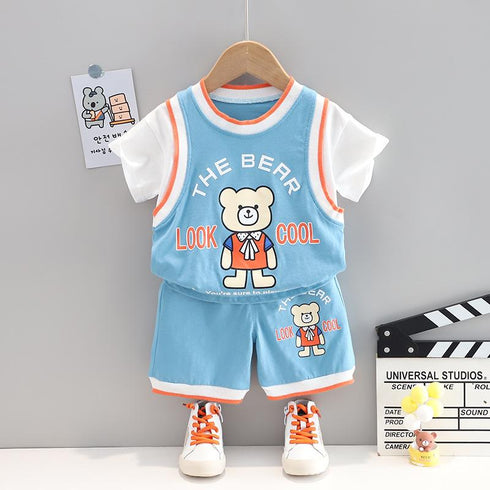 Summer boys' cartoon sports short sleeve shorts set
