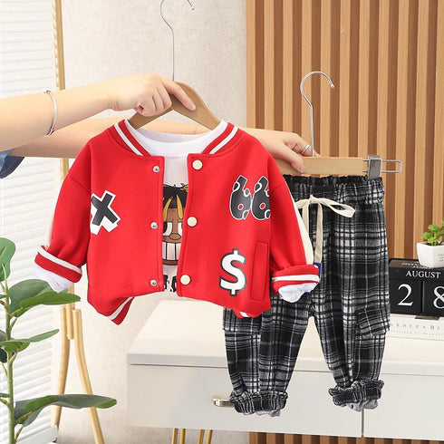 Spring and Autumn Boys Sports Baseball Suit Set of Three