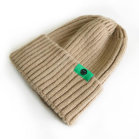 Warm knitted smiling face multicolor hat 13.77 inches