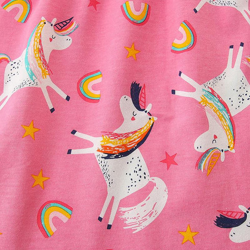 European And American Style Girls Short Sleeve Dress Summer Knitted Cotton Cartoon Round Neck Princess Dress Cute Printed Children's Dress