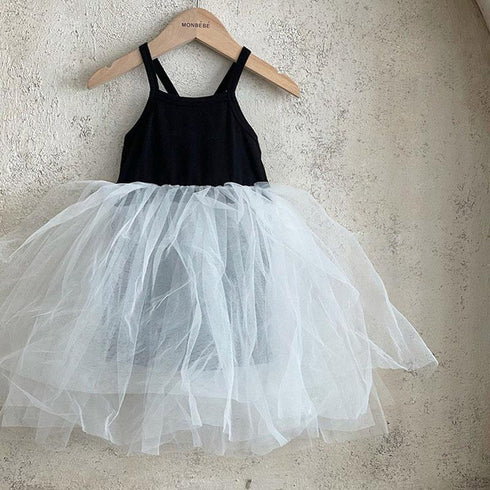 Solid Princess One Year Old Fluffy Skirt Mesh Suspender Dress
