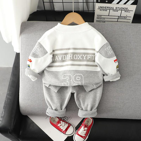 Spring and Autumn Children's Crewneck Baseball Suit Set of Three