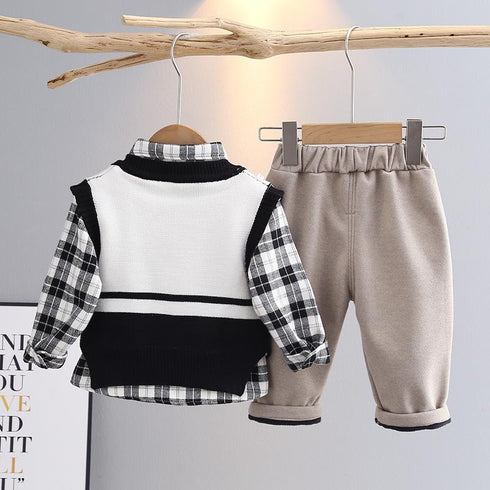 Autumn and winter boys sweater waistcoat three-piece suit