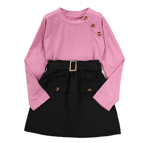 Spring and Autumn Girls Knitted Long Sleeve Skirt Two-Piece Set