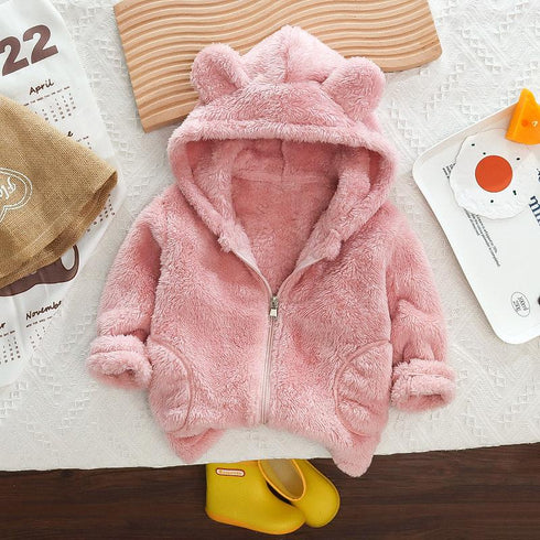 Children's winter plush Joker cardigan padded hooded coat
