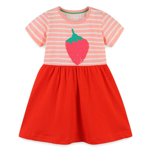 Girl's Short Sleeve Dress European Style Knit Cotton Crewneck Princess Dress