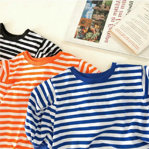 Girl's Spring And Summer T-shirt Striped Long Jacket Dress