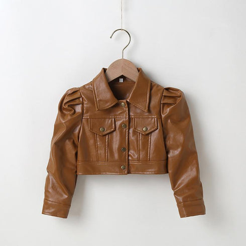 Spring and Autumn Girls Short Fashion Leather Jacket