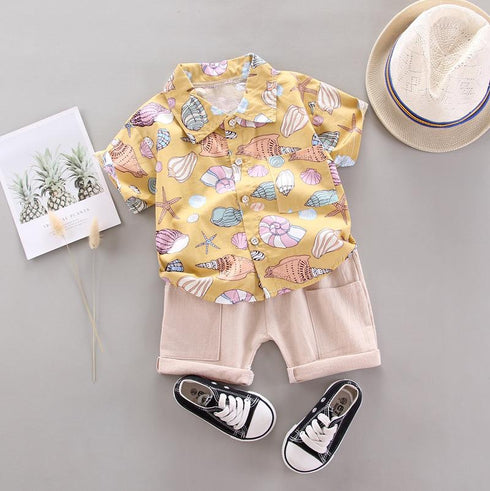 Children's Shell Pattern Shirt Shorts Set