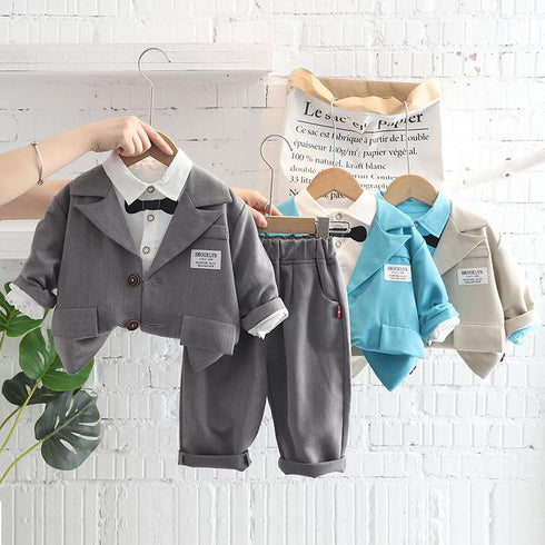 Spring and autumn boys casual long sleeve three-piece set