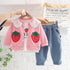 Strawberry Lapel Long Sleeve Three Piece Set