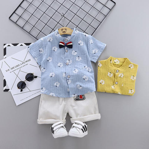 Boys summer suit short sleeve shirt shorts two-piece set