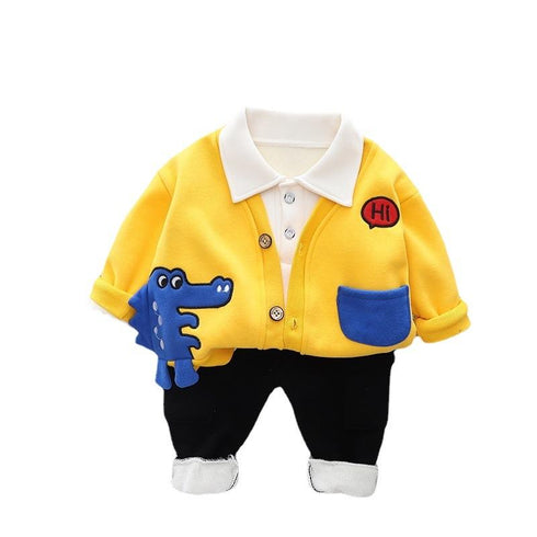 Winter boy plus velvet padded suit three-piece set