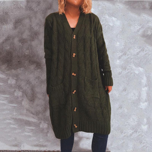 Autumn and winter single-breasted twist pocket knitted cardigan