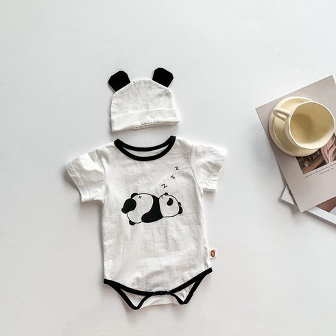 Baby panda printed triangle fart climbing suit