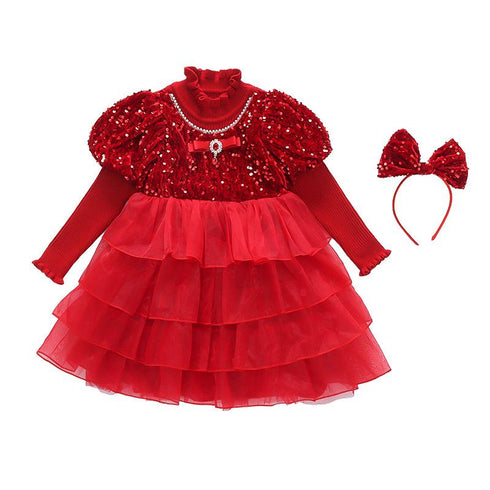 Festival series Christmas and Spring Festival sequin stitching dress unkempt skirt children's cake dress