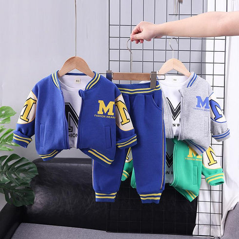 Children's baseball suit cardigan set of three