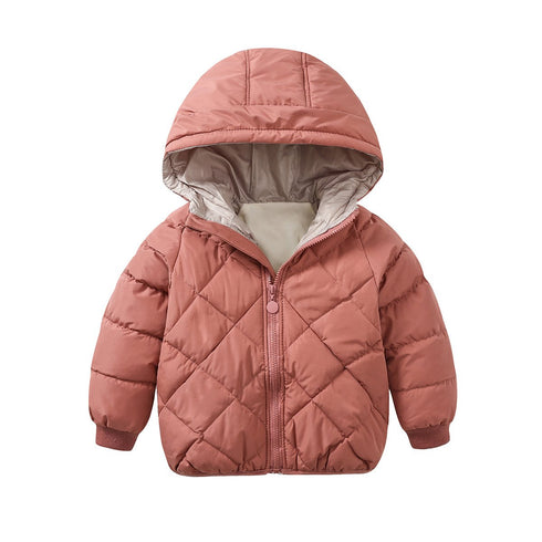 Children's cotton-padded jacket with velvet warm coat diamond-shaped lattice