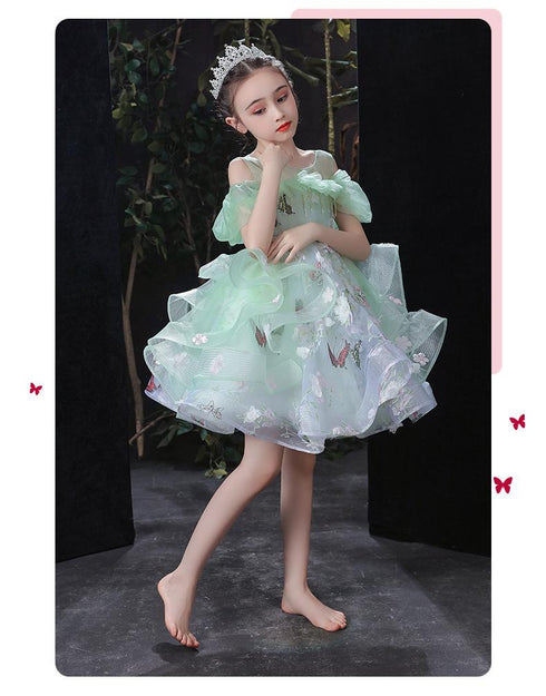 Girl's Princess Dress Green Pengpeng Fairy Dress Catwalk Dress Flower Girl Dress