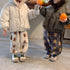 Children plus velvet sports pants fleece casual pants bear printed baby pants