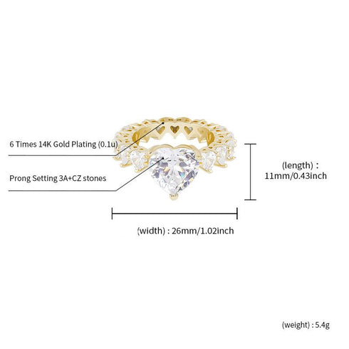 Hip Hop Women's Love Ring Zircon Real Gold Electroplated Ring