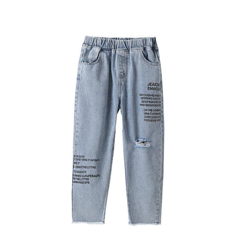 Girls Spring And Autumn Holes Denim Pants
