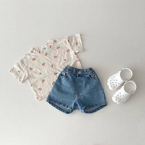 Fruit Pattern Round Neck Pullover Short Sleeve T-shirt