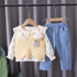 Pineapple Lapel Shirt Long Sleeve Suit Baby Girl Casual Sweater Vest Three Piece Set