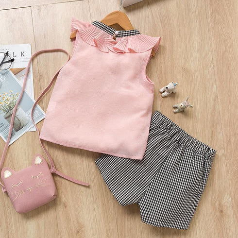 Summer Girls Plaid Vest Shorts Set