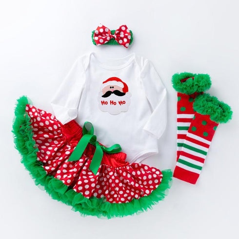 Christmas baby long sleeve polka dot puffed skirt set