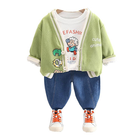 Spring and Autumn Boys Knitted Long Sleeve Jacket Set of Three