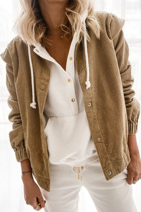 Solid Corduroy Loose Long Sleeve Jacket