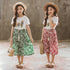 Girls Summer Leaf Graffiti T-shirt Lace Up Wide Leg Pants Two Piece Set