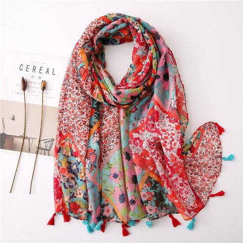 Small Fresh Cotton and Hemp Scarf Bohemian Printed Scarf