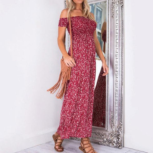 Floral Print Off Shoulder irregular Women Maxi Dress