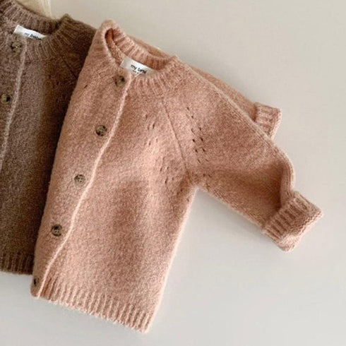 Autumn and Winter Baby Crewneck Wool Knitted Cardigan