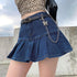 High-waist Ruffled-lined Pleated Denim Skirt