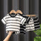 Children's T-shirt Striped Korean Crewneck Set