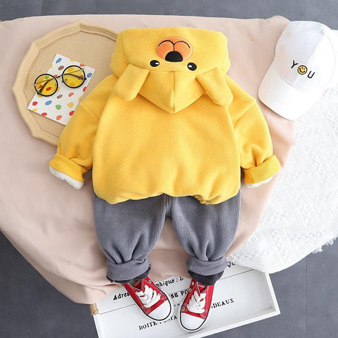 Winter children's hooded long sleeve suit two-piece set