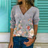 Fall/Winter Printed Loose V-Neck Long Sleeve Shirt
