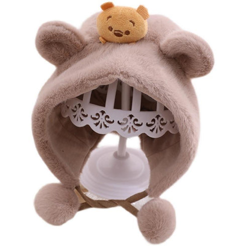 Autumn and winter bear baby warm ear protection plush cap 17.3-19.6 inches