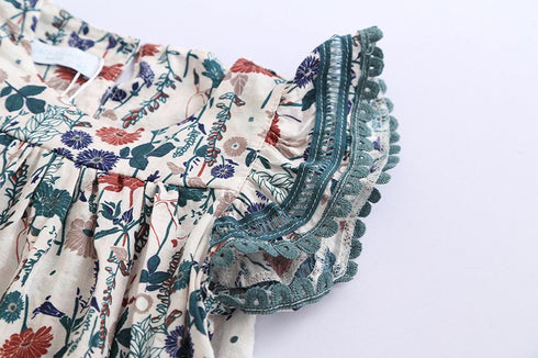 Summer New Girl Floral Fly Sleeve Dress Girl Comfortable Cotton Dress